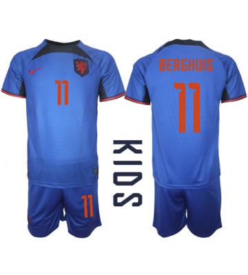 Lacne Dětský Futbalové dres Holandsko Steven Berghuis #11 MS 2022 Krátky Rukáv - Preč (+ trenírky)